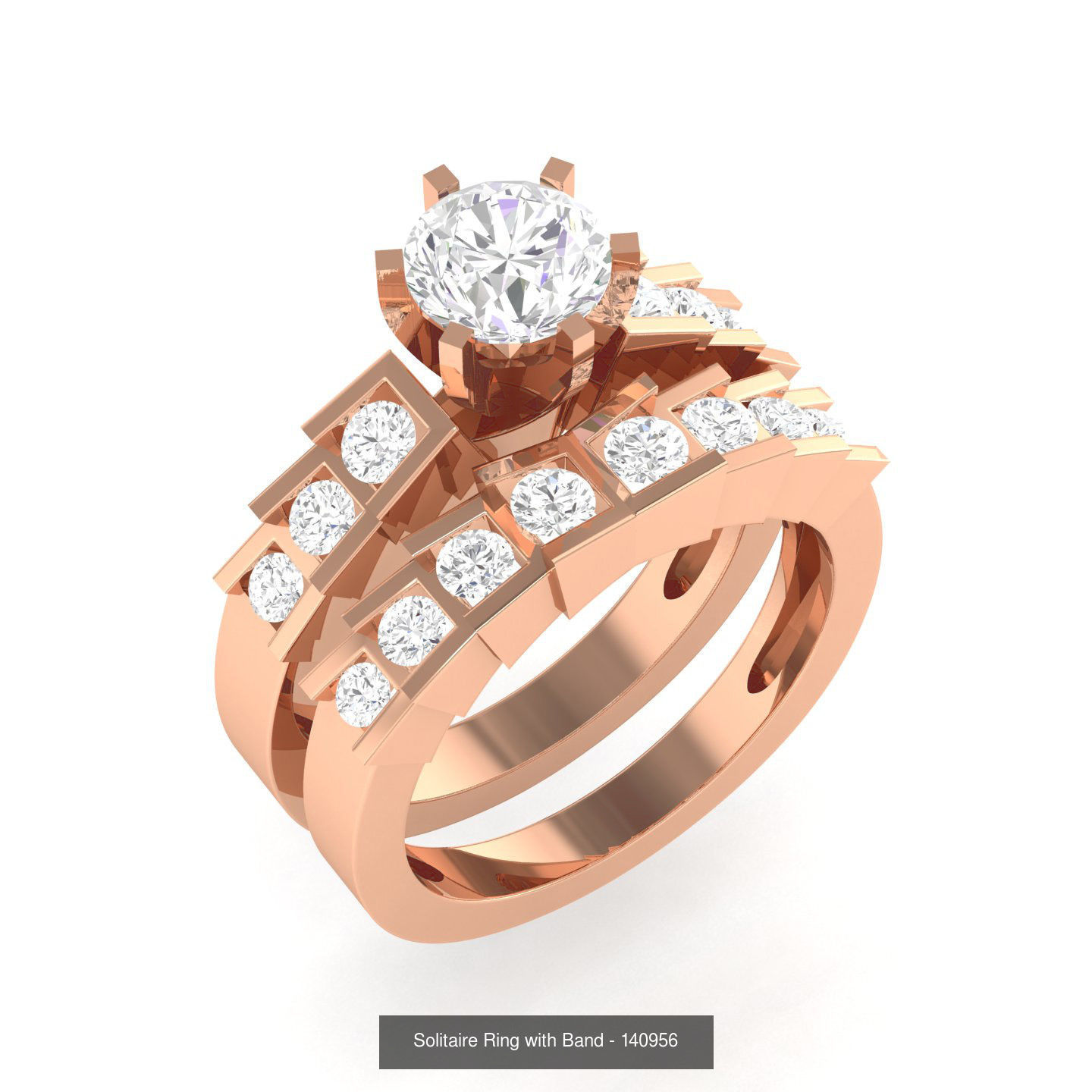 224  Solitaire Rings with bands 3dm stl renders details 3D Model Collection_17