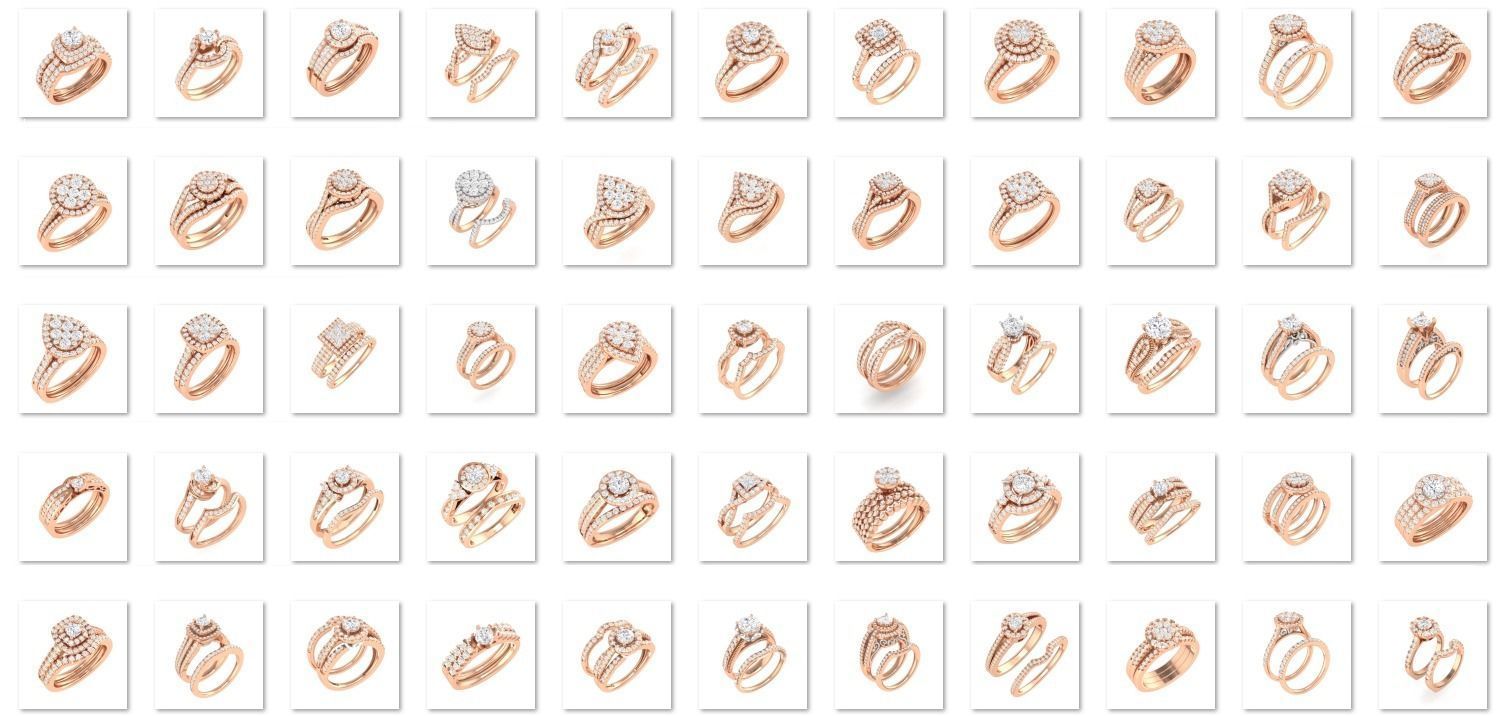 224  Solitaire Rings with bands 3dm stl renders details 3D Model Collection_2