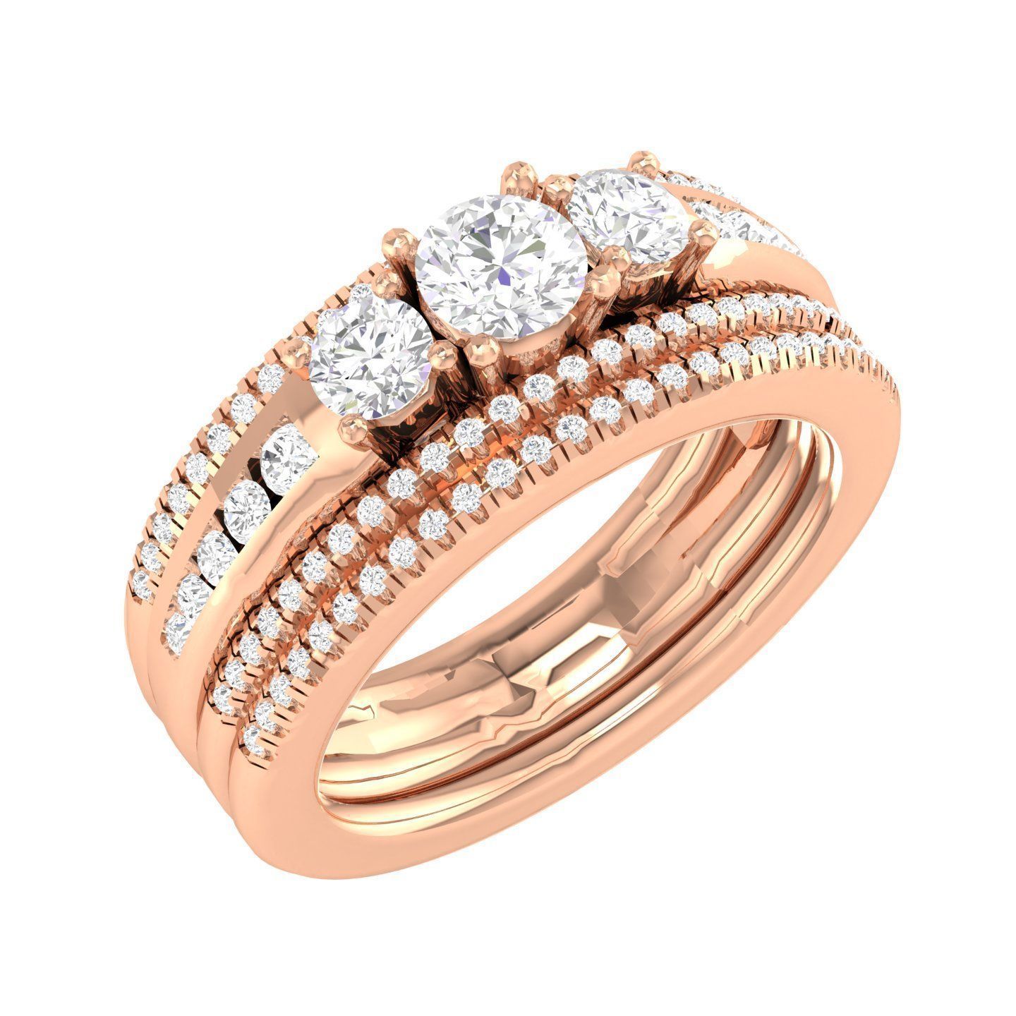 224  Solitaire Rings with bands 3dm stl renders details 3D Model Collection_270