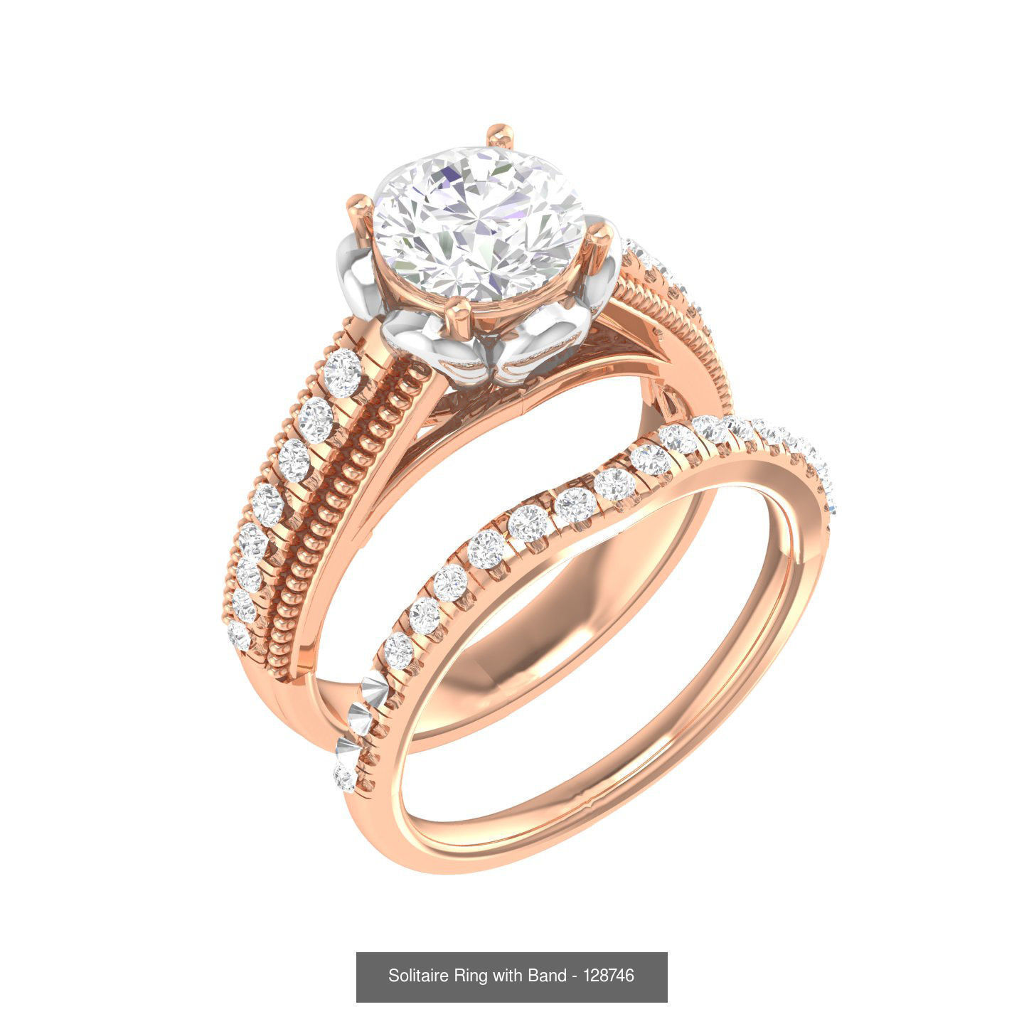 224  Solitaire Rings with bands 3dm stl renders details 3D Model Collection_325