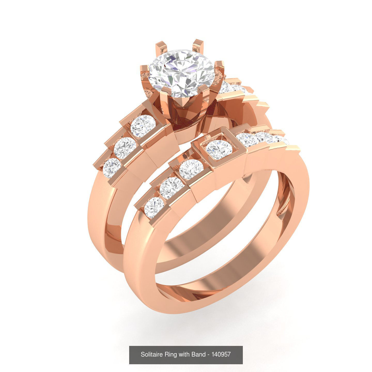 224  Solitaire Rings with bands 3dm stl renders details 3D Model Collection_15