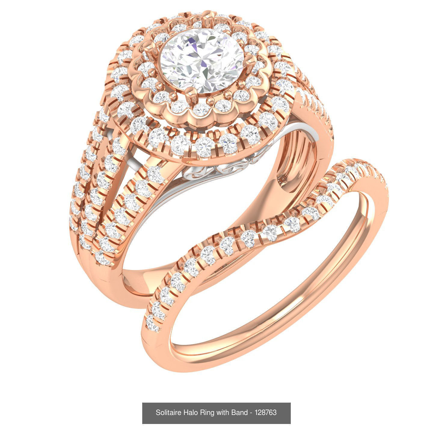 224  Solitaire Rings with bands 3dm stl renders details 3D Model Collection_317