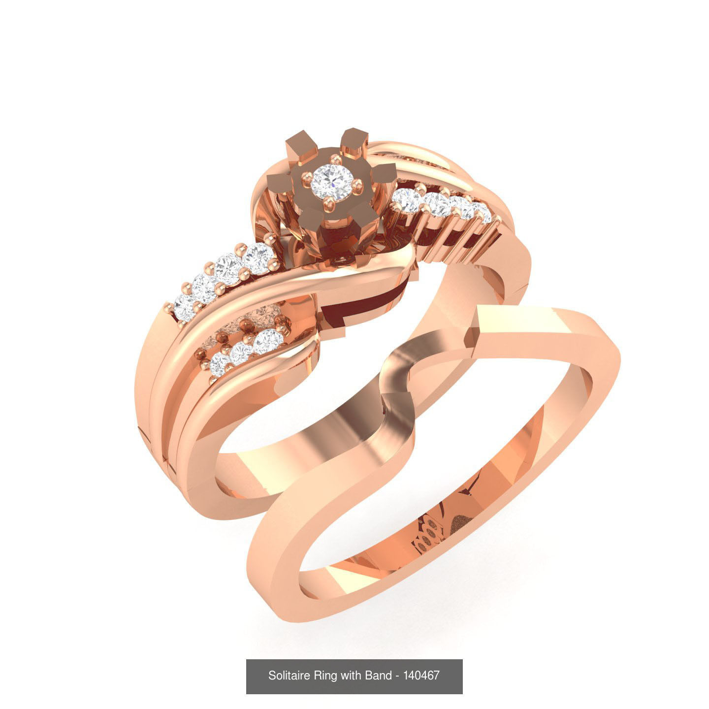 224  Solitaire Rings with bands 3dm stl renders details 3D Model Collection_29