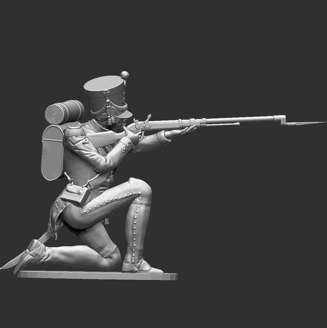 Napoleon Infantry Soldier in shooting position on his knees 3D print model_2