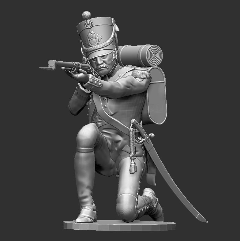 Napoleon Infantry Soldier in shooting position on his knees 3D print model_1