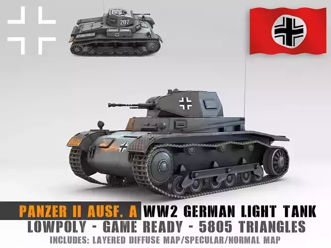 Low Poly SdKfz 121 Panzer II Ausf A Low-poly 3D model