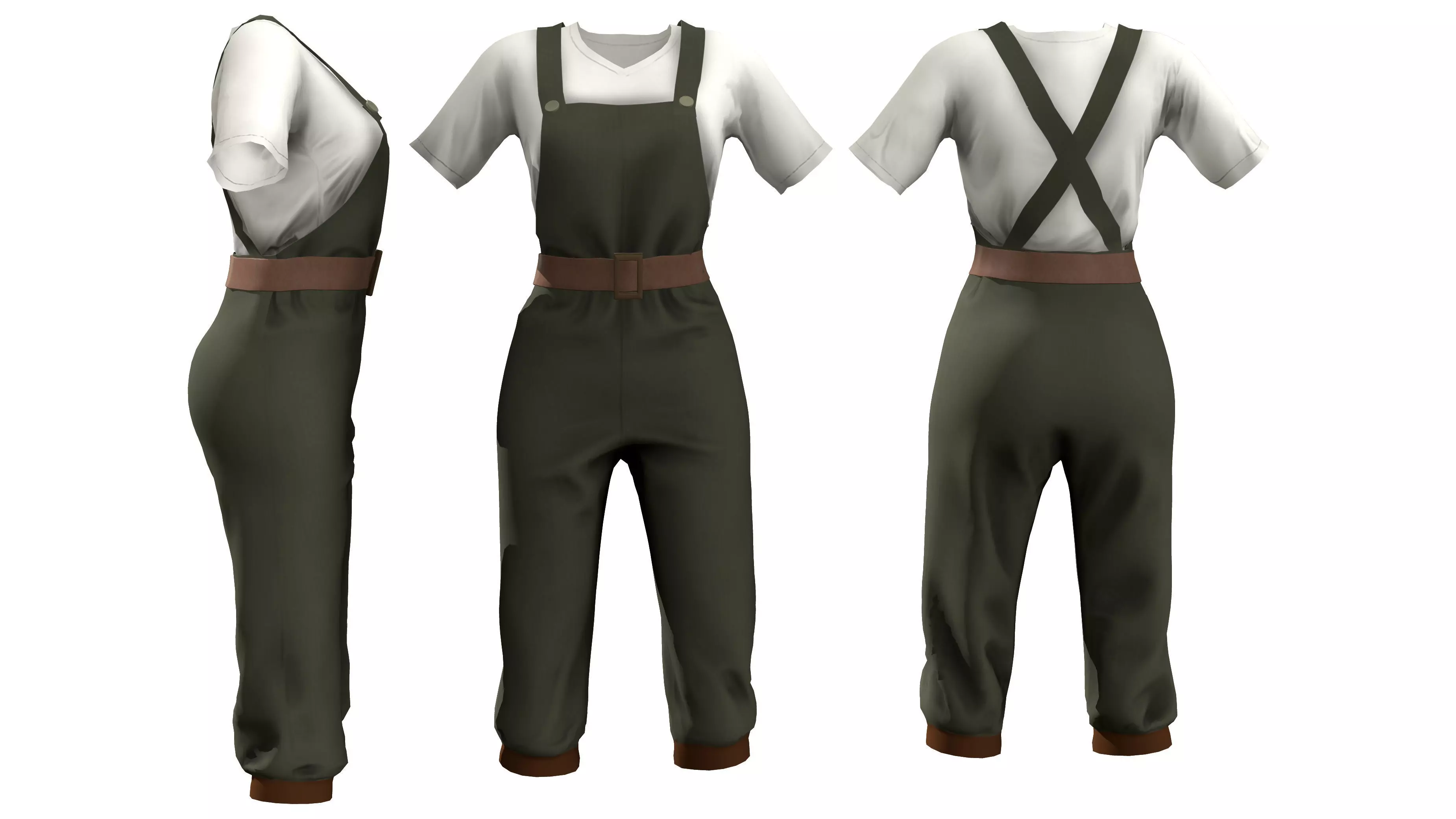 Retro Overall With T-Shirt Low-poly 3D model