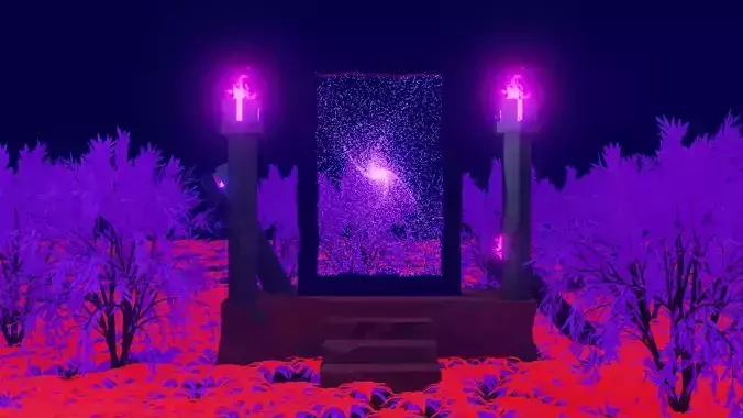 Low poly Portal tree in forest