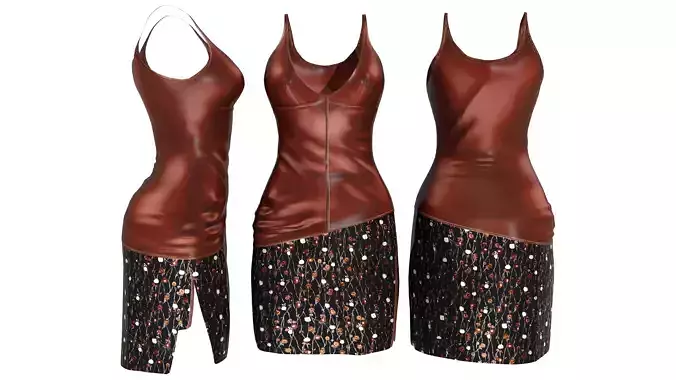 Leather Top Fabric Skirt