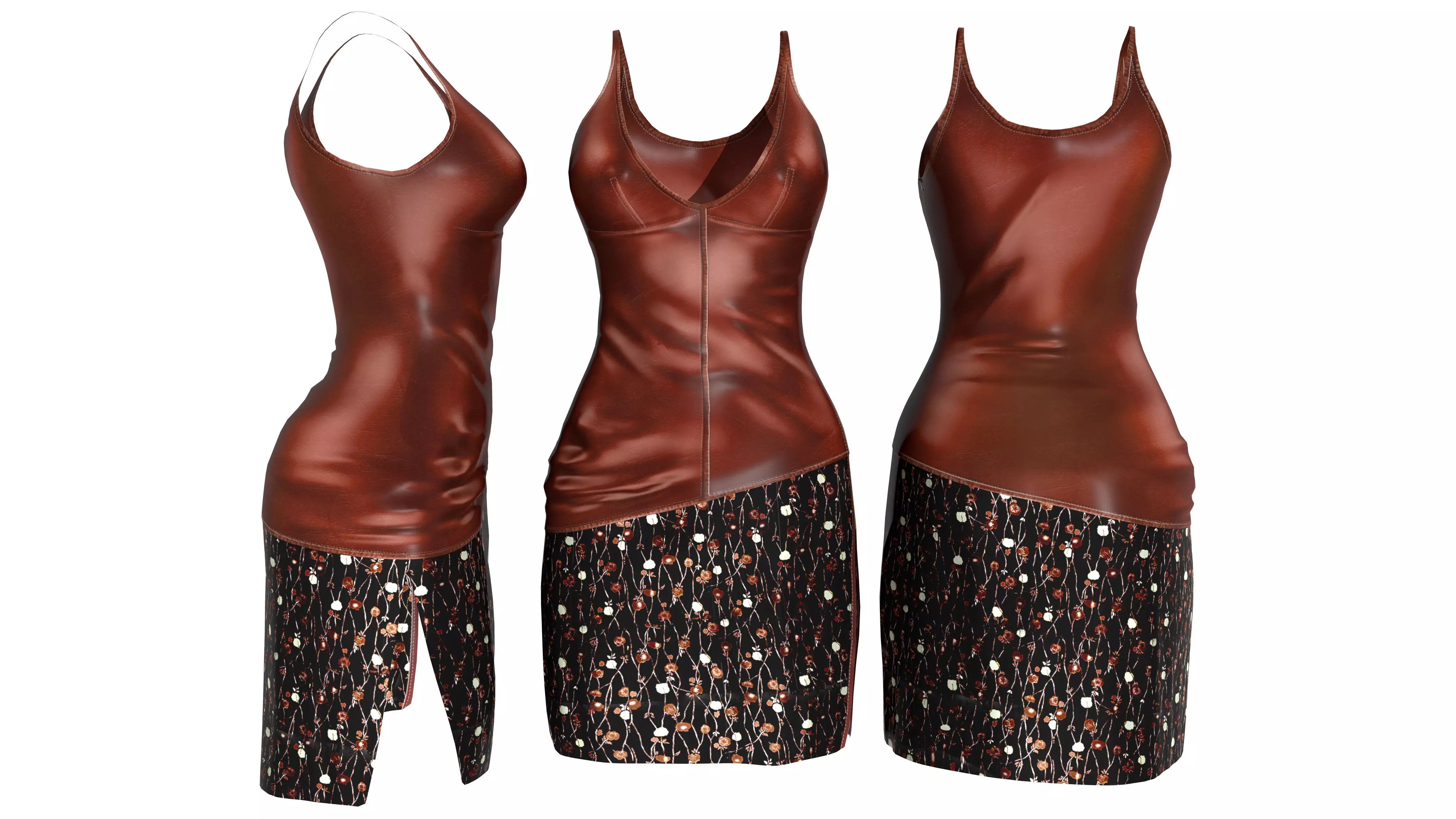 Leather Top Fabric Skirt Low-poly 3D model