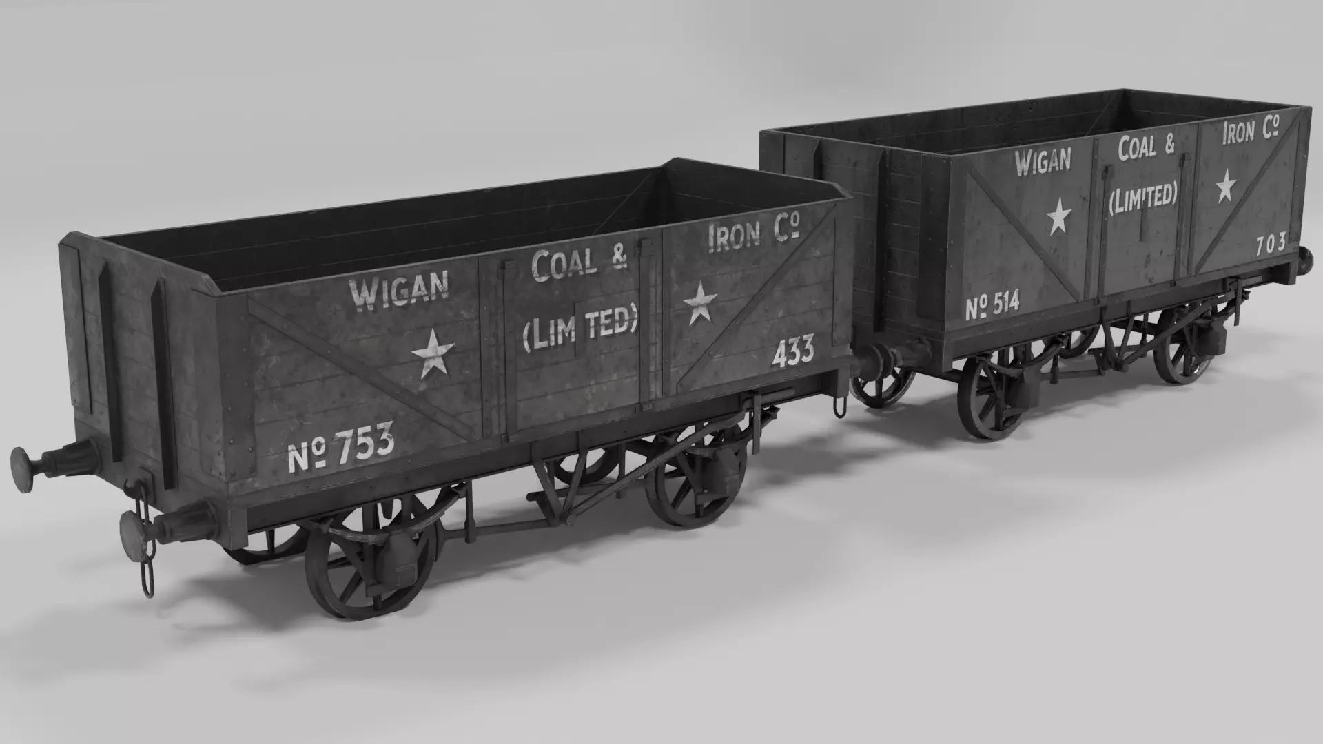 Coal wagons Low-poly 3D model