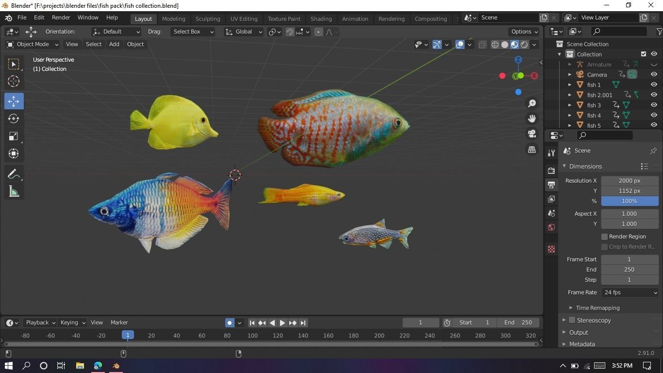 3D Fish model-Set of 5-Materials included Low-poly 3D model_18