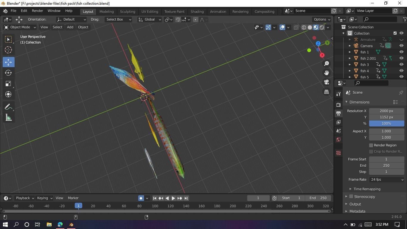 3D Fish model-Set of 5-Materials included Low-poly 3D model_20