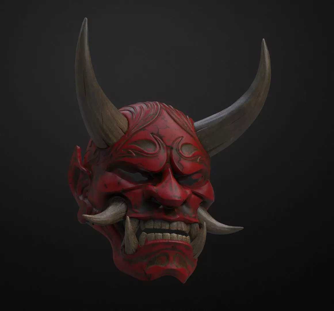 Japanese Hannya Mask Oni Demon Mask Samurai Mask 3D print model 3D model_0