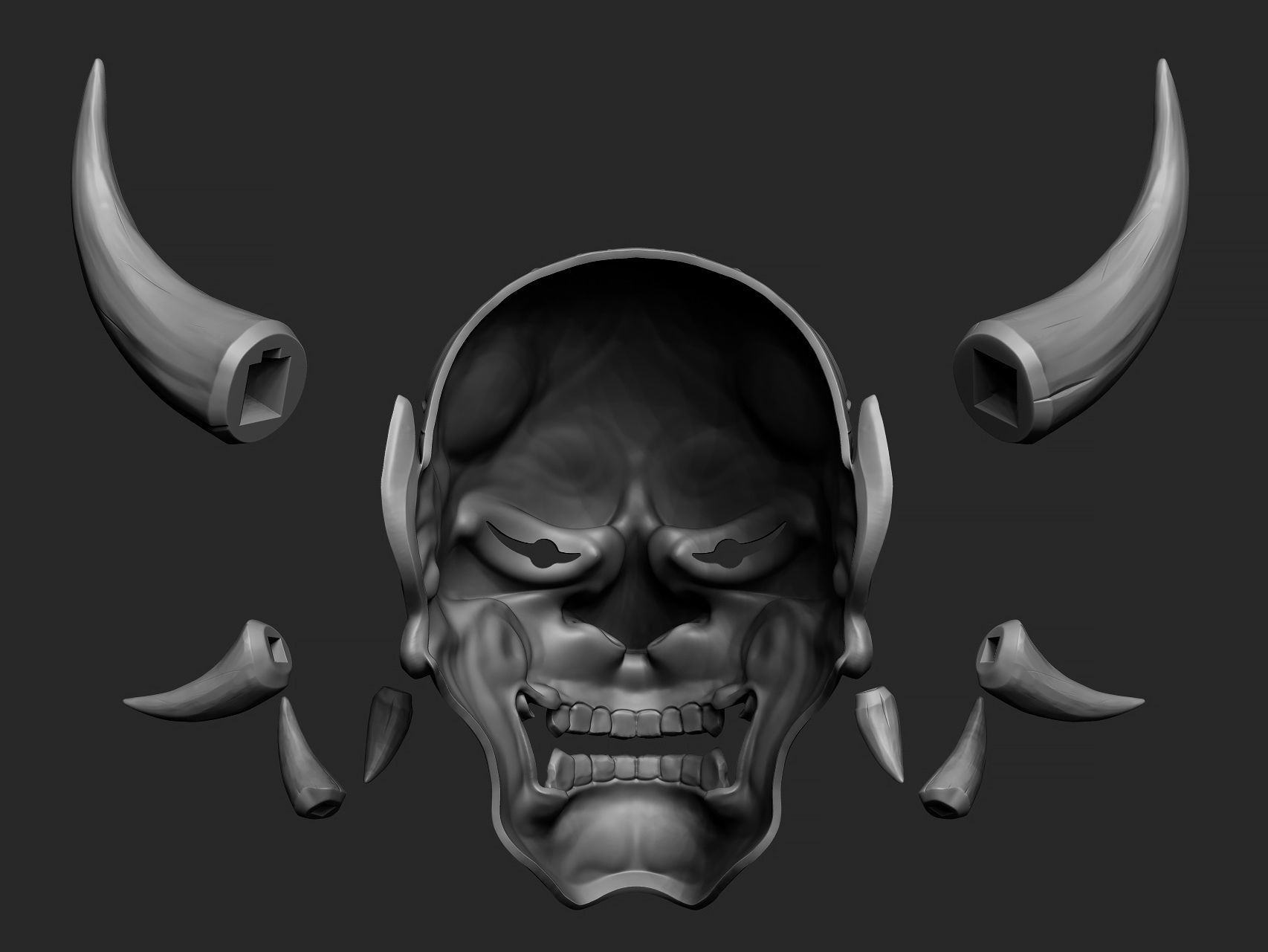 Japanese Hannya Mask Oni Demon Mask Samurai Mask 3D print model 3D model_11