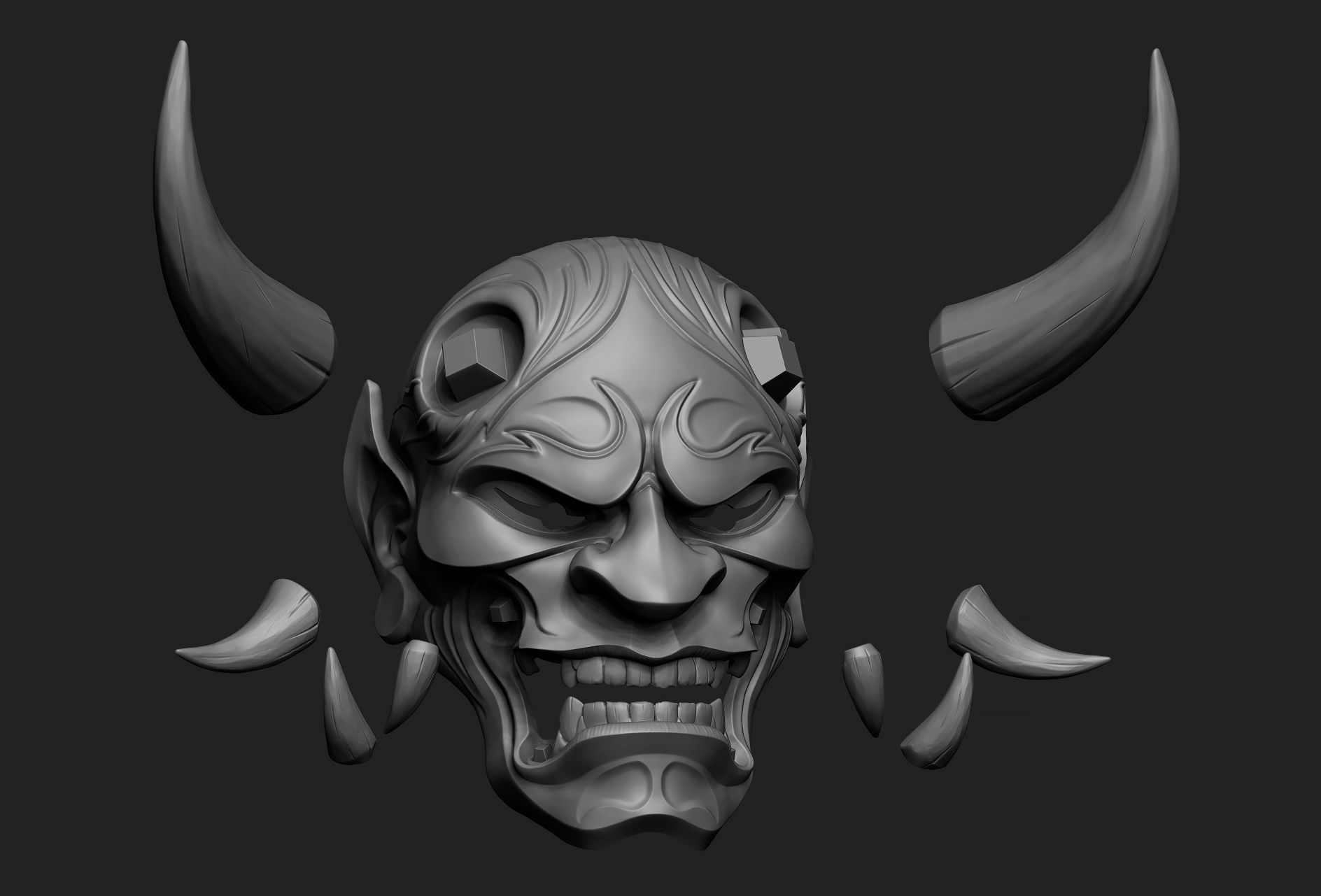 Japanese Hannya Mask Oni Demon Mask Samurai Mask 3D print model 3D model_12