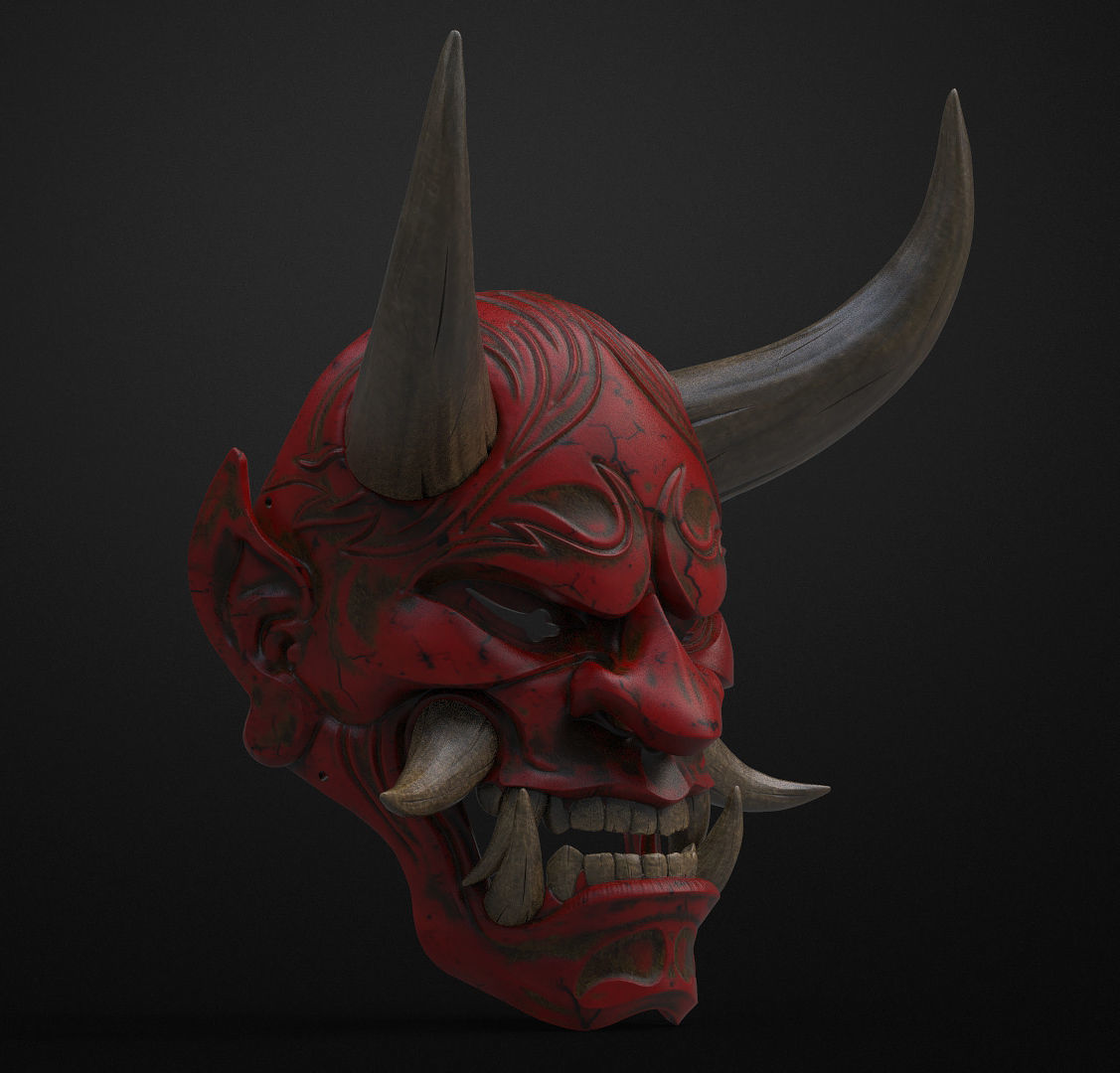Japanese Hannya Mask Oni Demon Mask Samurai Mask 3D print model 3D model_5