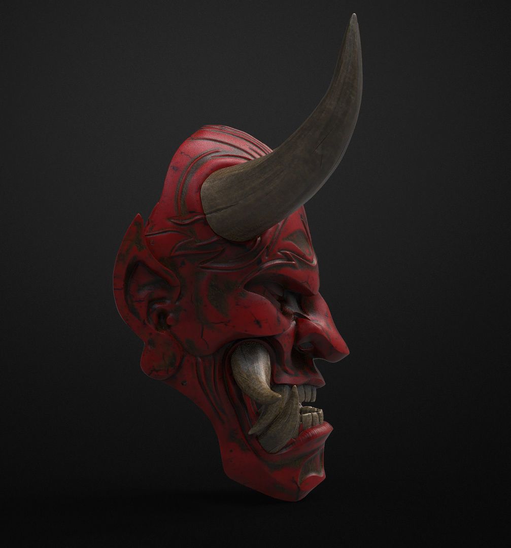 Japanese Hannya Mask Oni Demon Mask Samurai Mask 3D print model 3D model_7