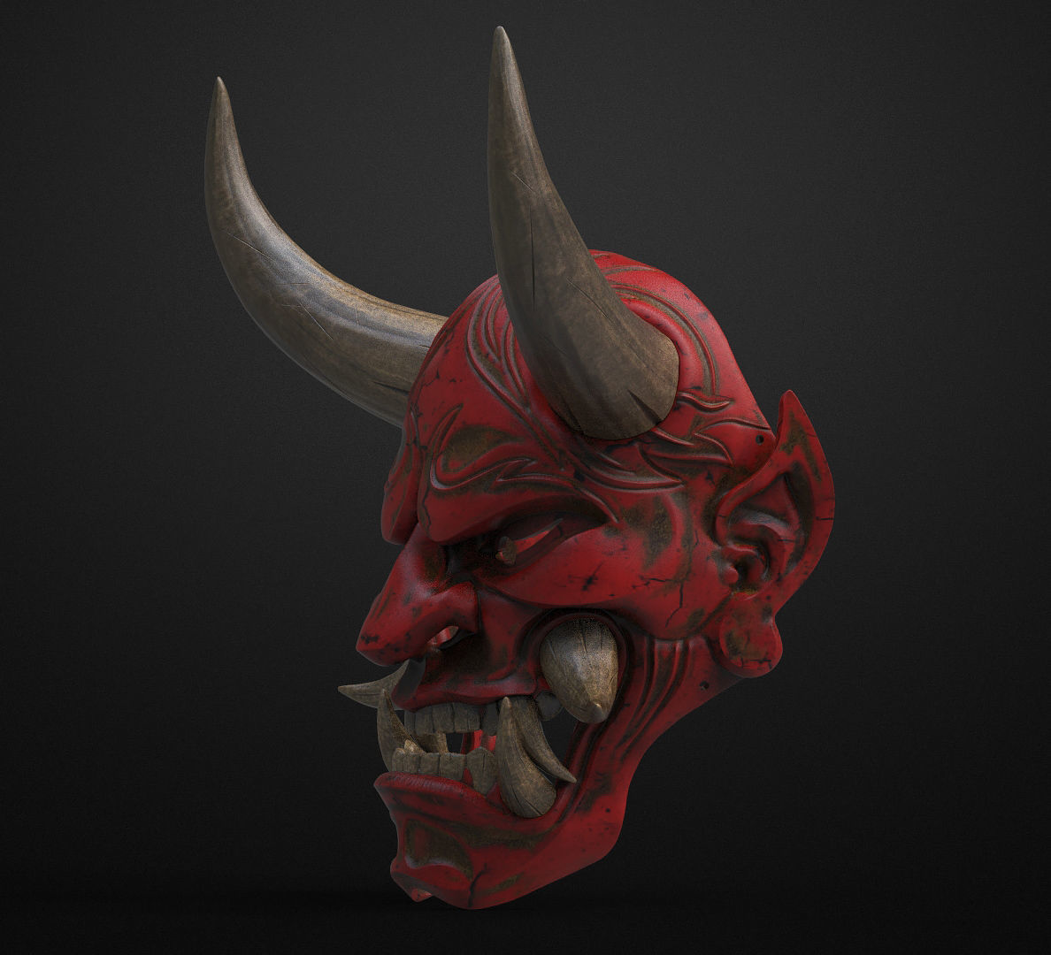 Japanese Hannya Mask Oni Demon Mask Samurai Mask 3D print model 3D model_4