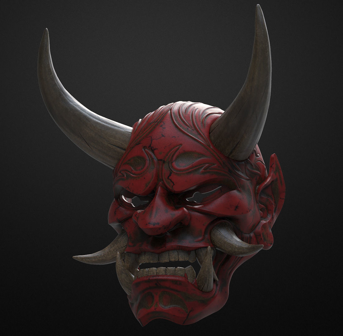 Japanese Hannya Mask Oni Demon Mask Samurai Mask 3D print model 3D model_3