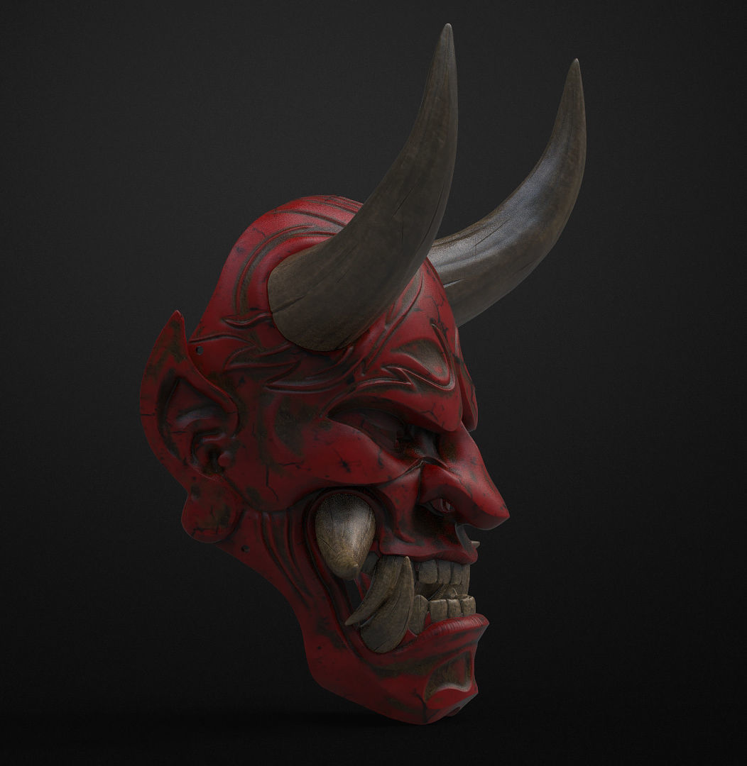 Japanese Hannya Mask Oni Demon Mask Samurai Mask 3D print model 3D model_6