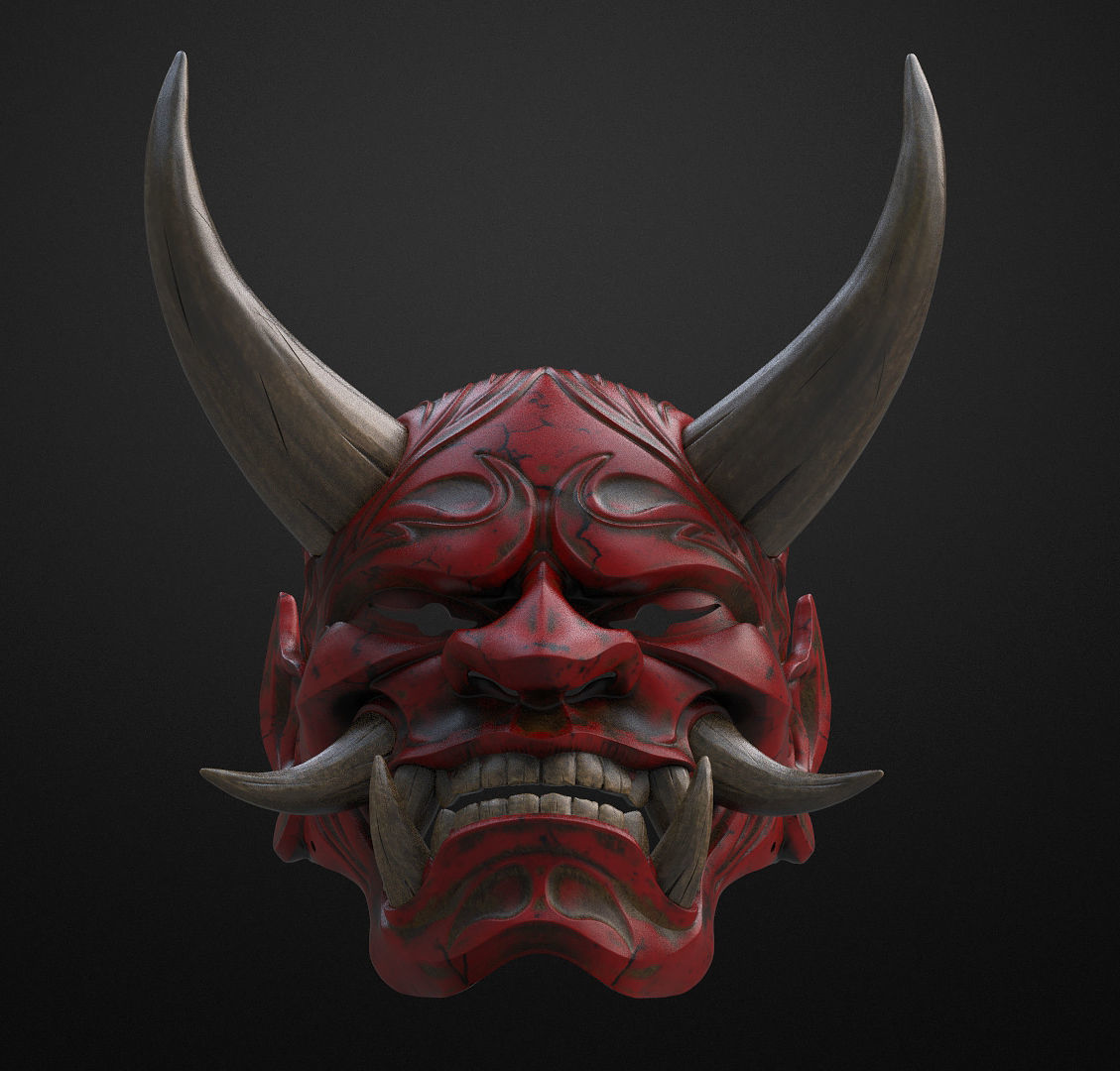 Japanese Hannya Mask Oni Demon Mask Samurai Mask 3D print model 3D model_2