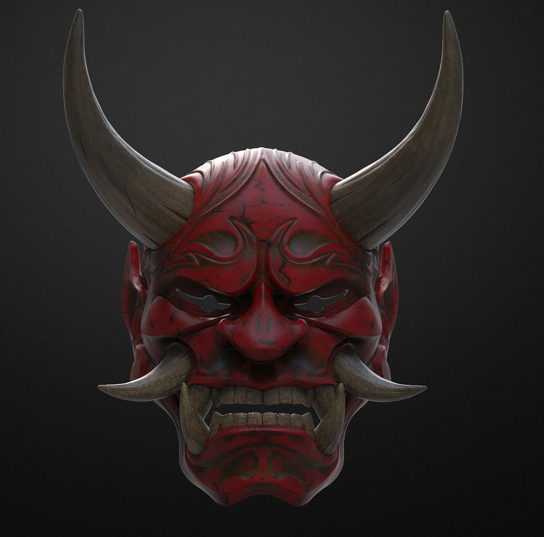 Japanese Hannya Mask Oni Demon Mask Samurai Mask 3D print model 3D model_1