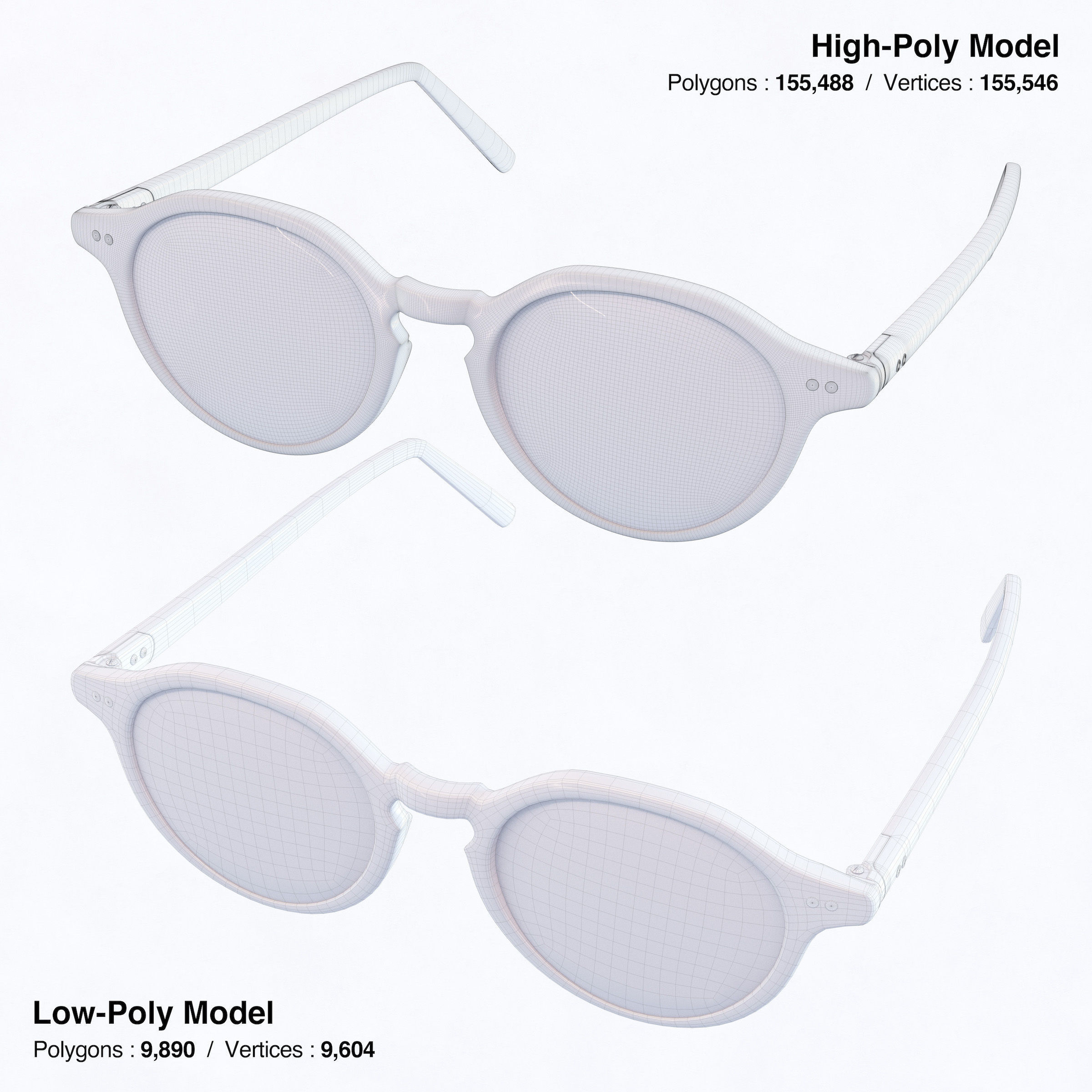 Round Eyeglasses Low-poly 3D model_3