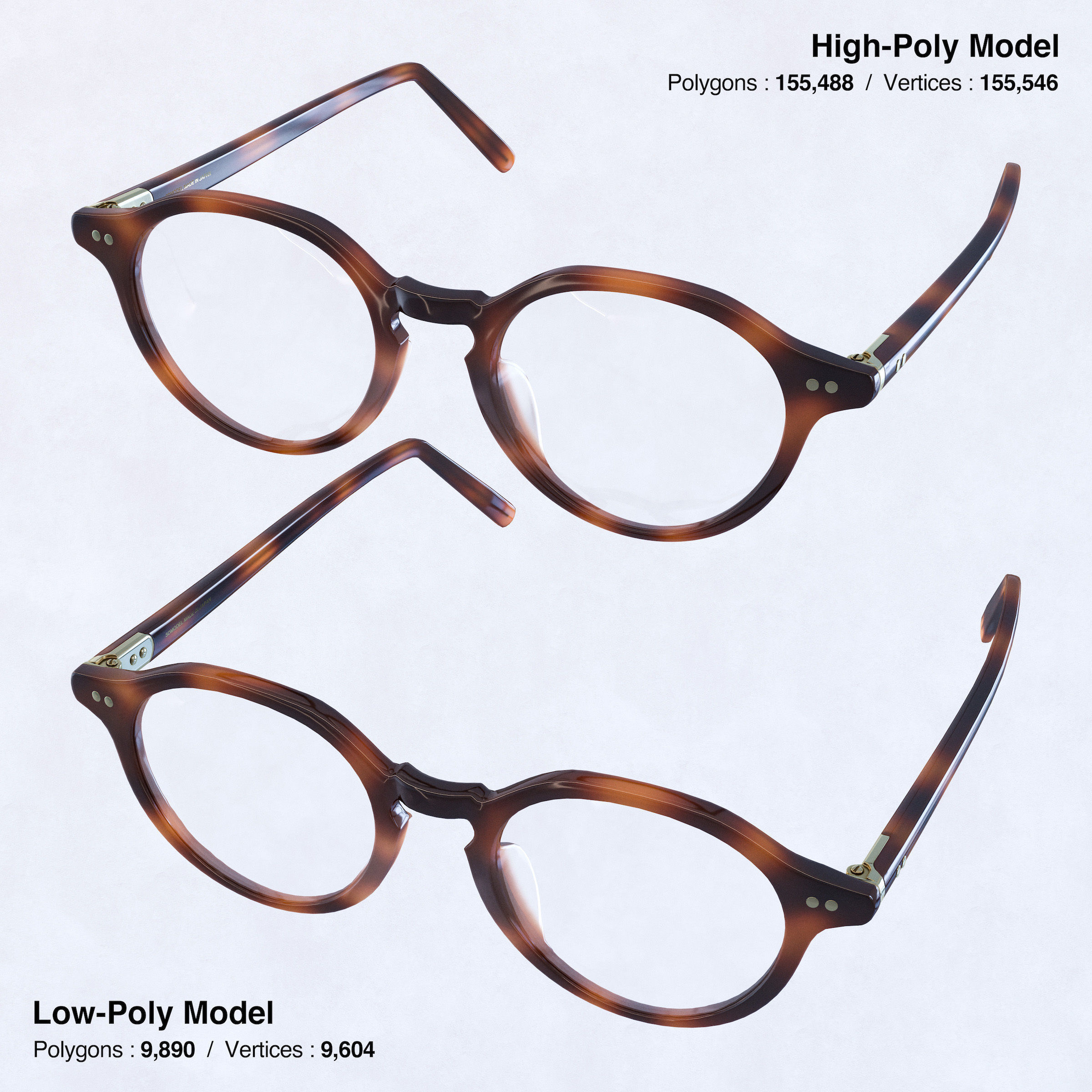 Round Eyeglasses Low-poly 3D model_2