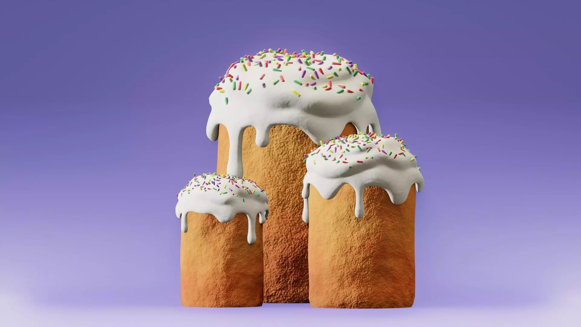 Baked Easter cake with thick cream and sprinkles Free 3D model