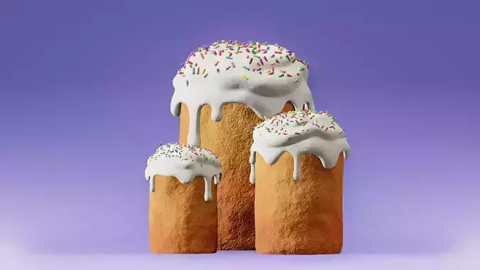 Baked Easter cake with thick cream and sprinkles Free 3D model