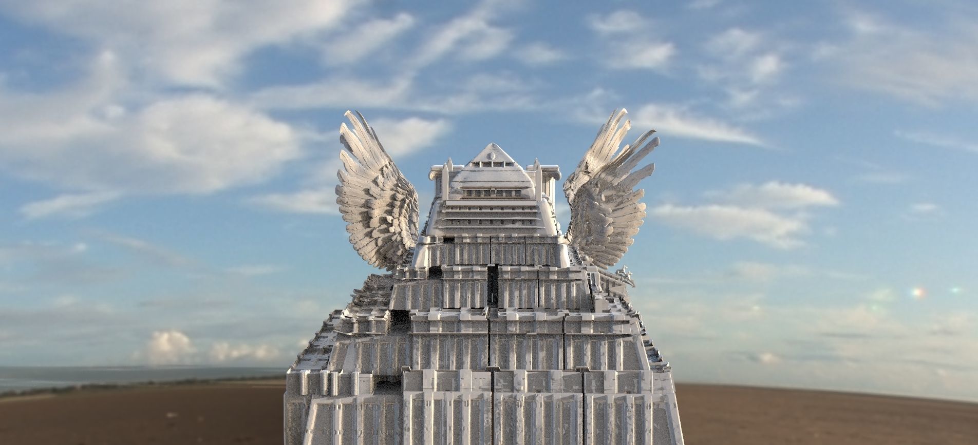 Ancient Pyramid with Demon Statues 3D model_1