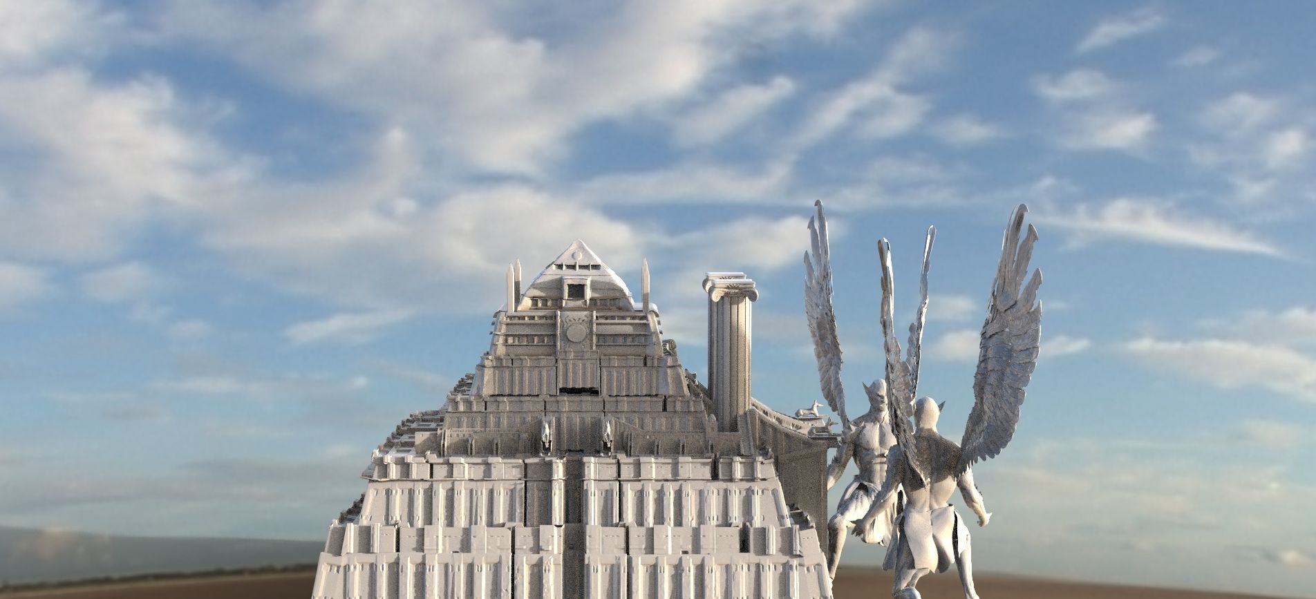 Ancient Pyramid with Demon Statues 3D model_2