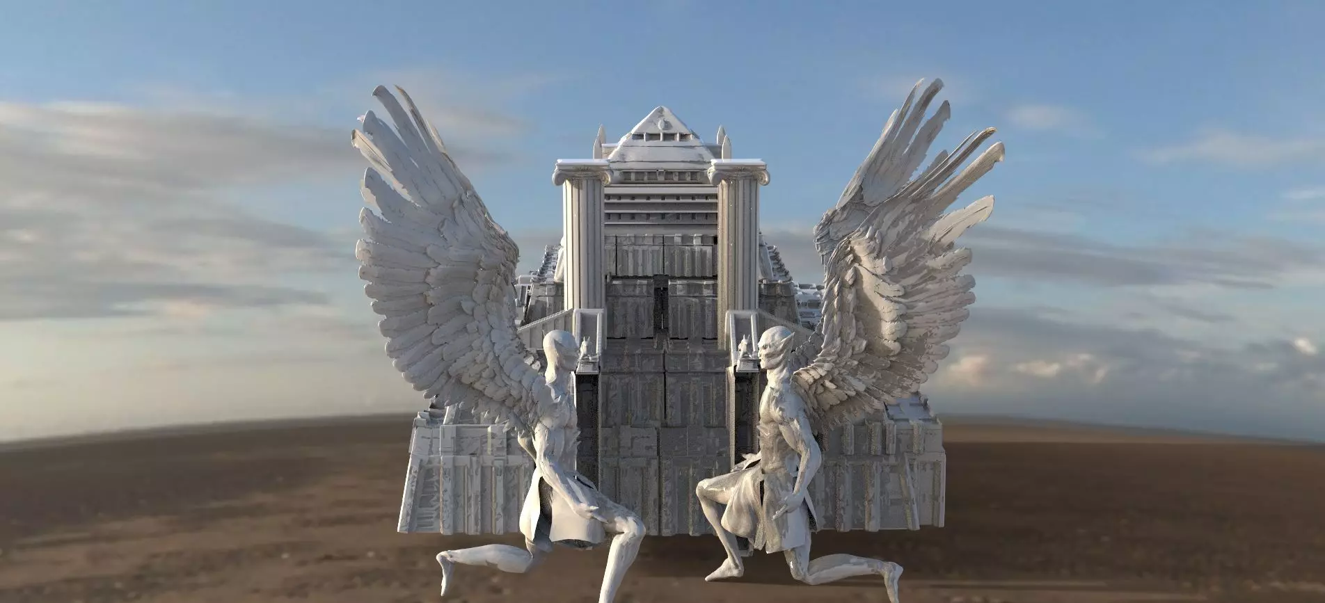 Ancient Pyramid with Demon Statues 3D model_0