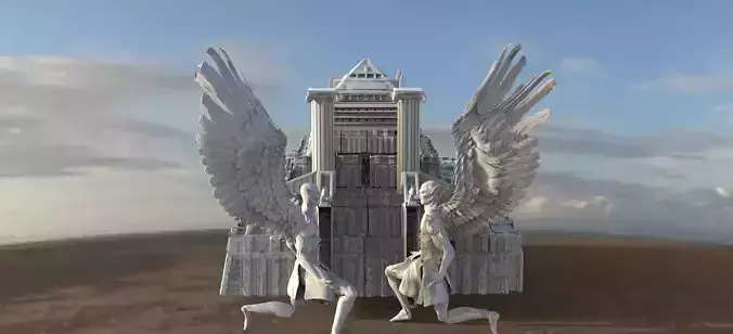 Ancient Pyramid with Demon Statues 3D model
