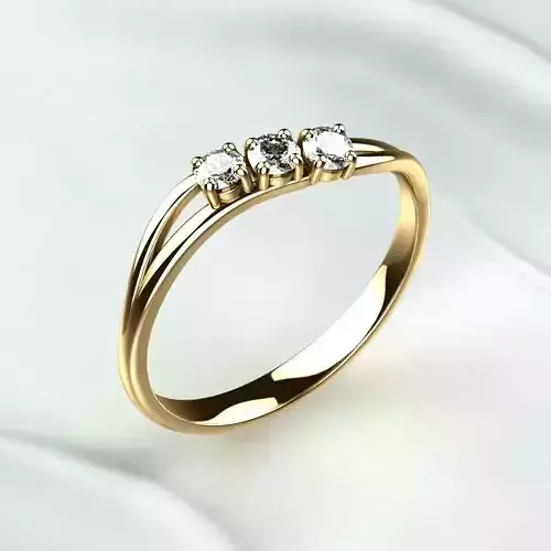 Golden Ring With Diamonds 3D 