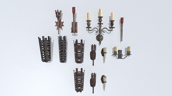 Dungeon and Castle Light Sources unreal asset Low-poly 3D model
