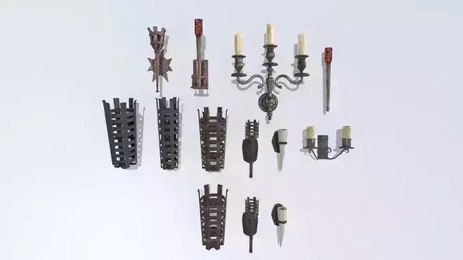 Dungeon and Castle Light Sources unreal asset Low-poly 3D model