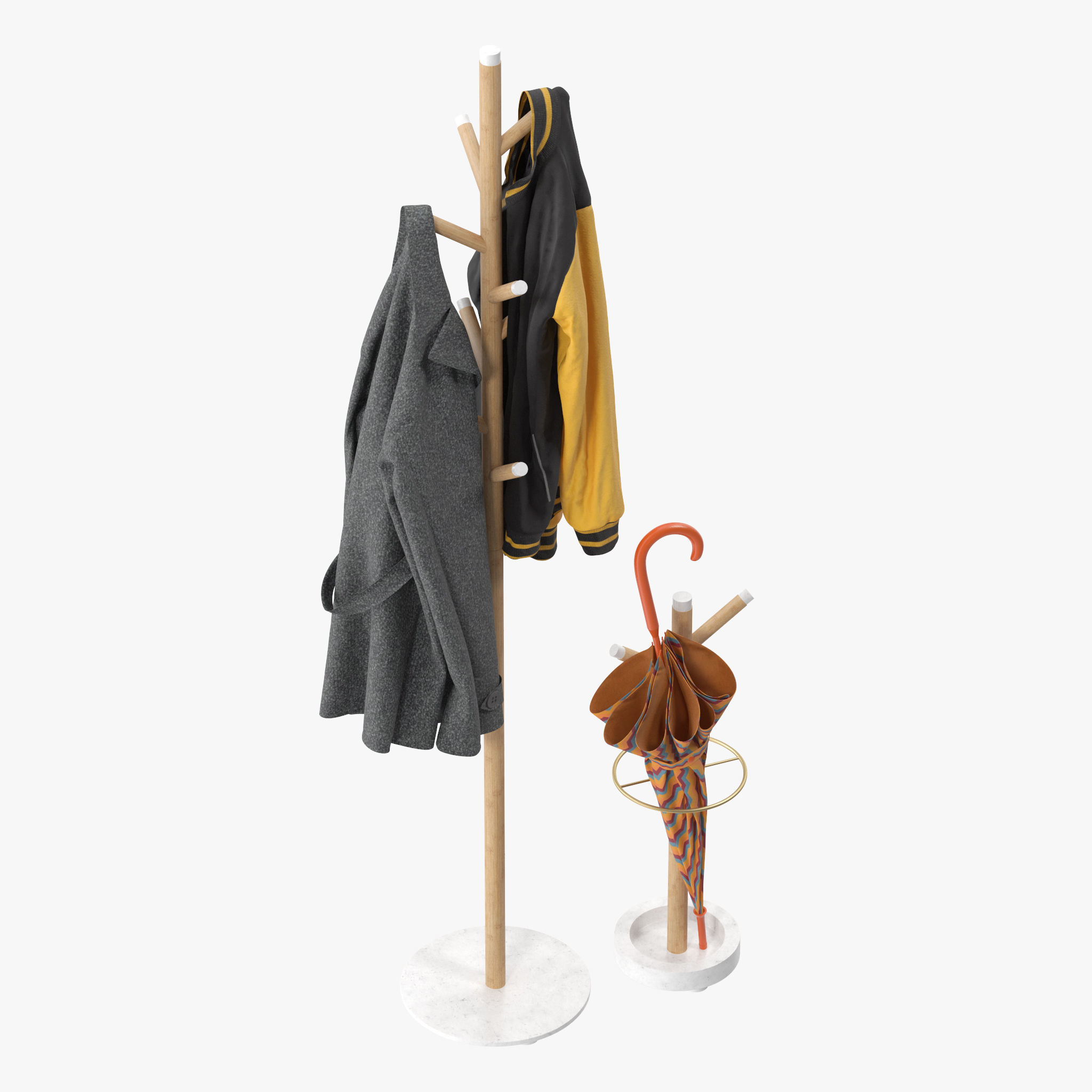 Grace Mango Wood Marble Coat Rack 3D model_8