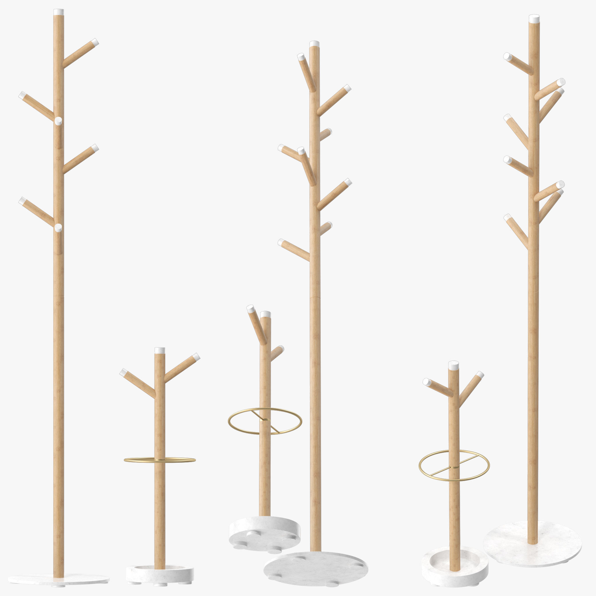 Grace Mango Wood Marble Coat Rack 3D model_3