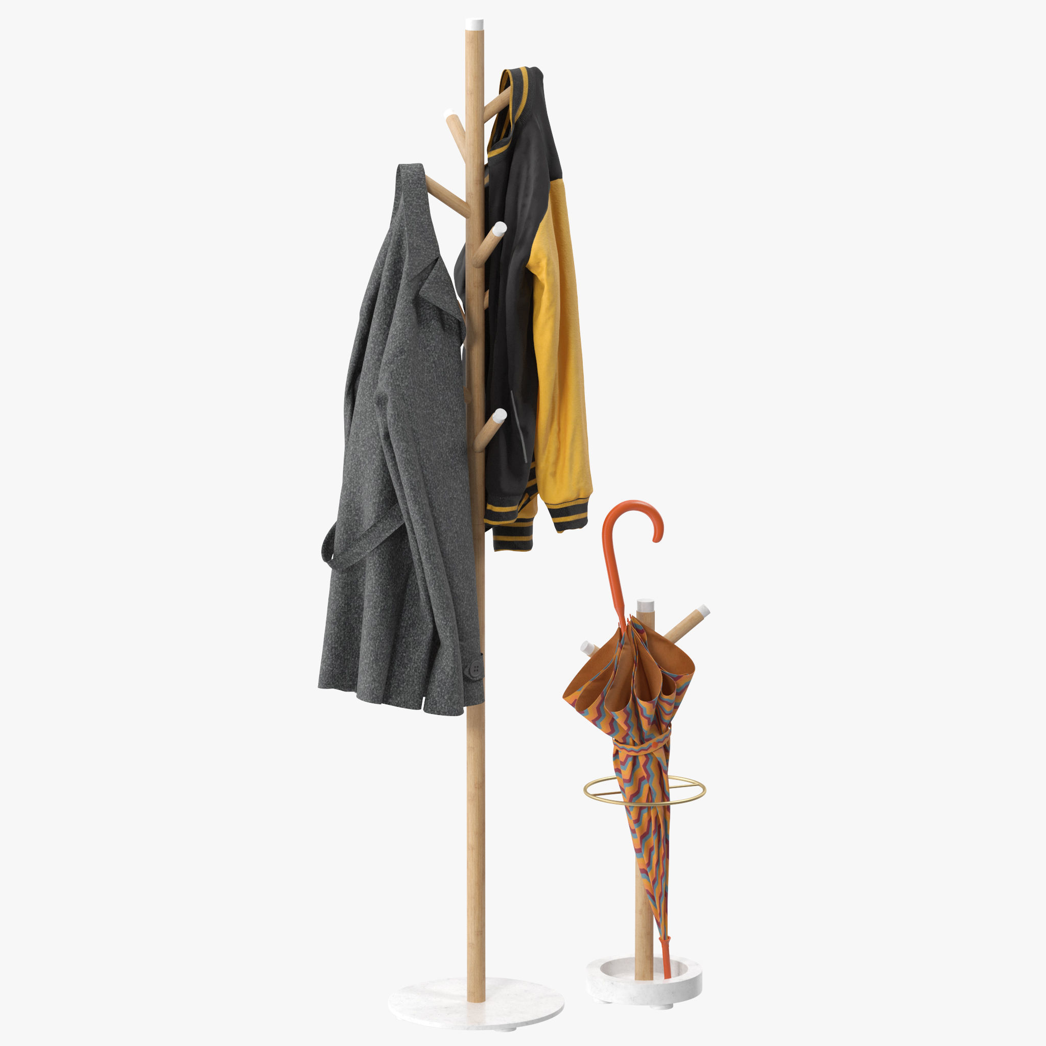 Grace Mango Wood Marble Coat Rack 3D model_7