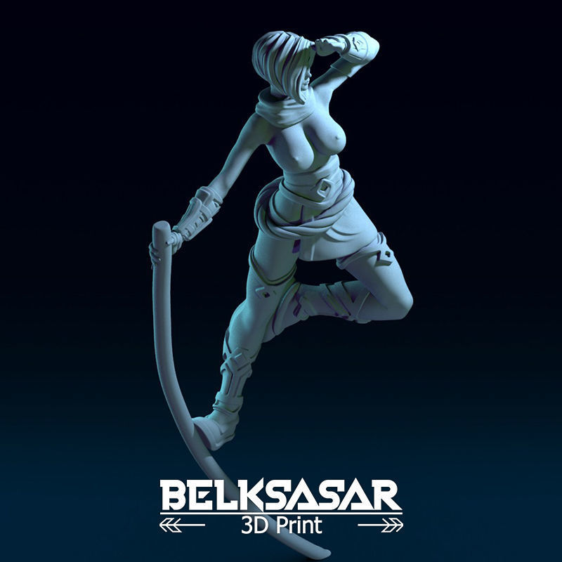 Monk Girl pose 1 Topless 3D print model_14