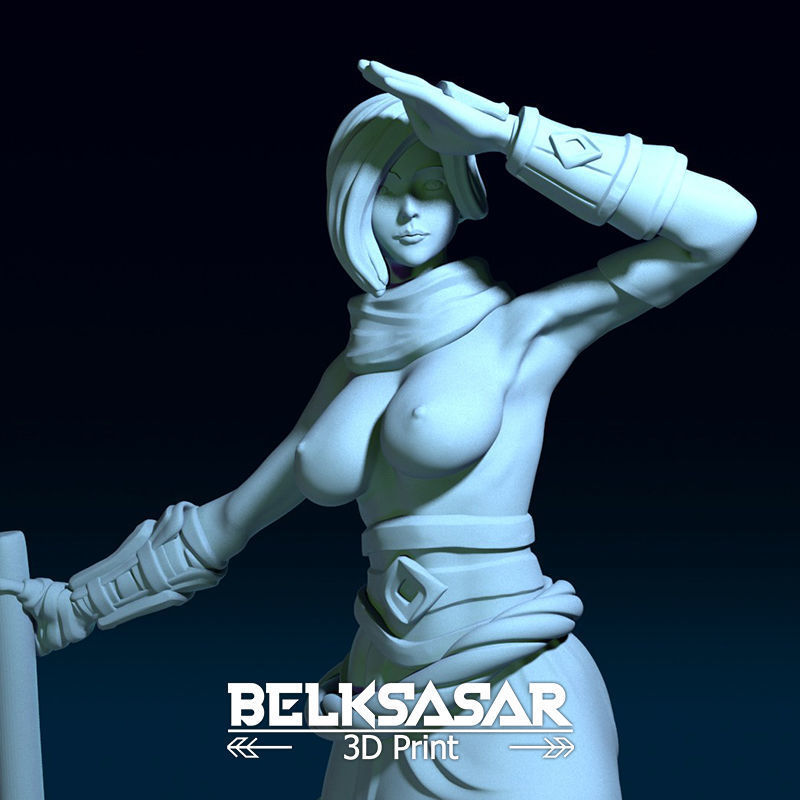 Monk Girl pose 1 Topless 3D print model_9