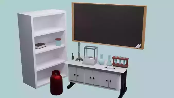 Low poly - Chemical lab kit and lab escene  3D model