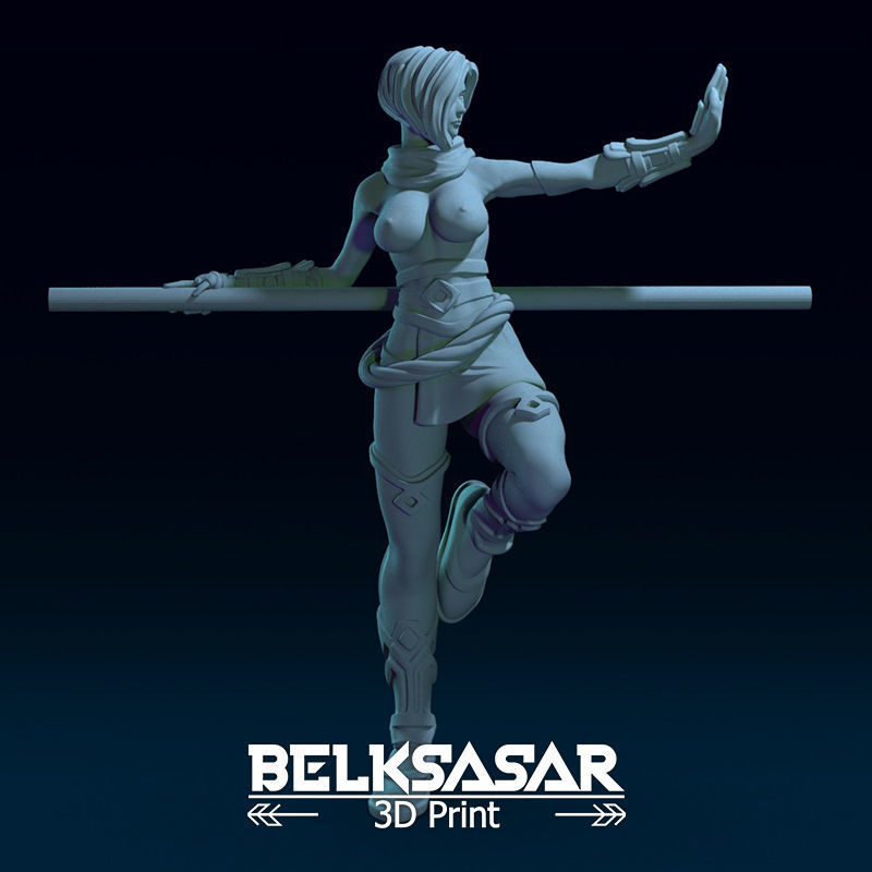 Monk Girl pose 2 Normal and Topless 3D print model_17