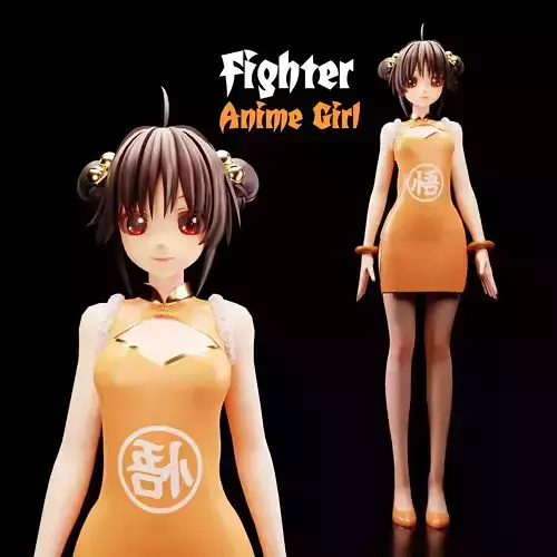 Fighter Anime Girl Low-poly 3D model