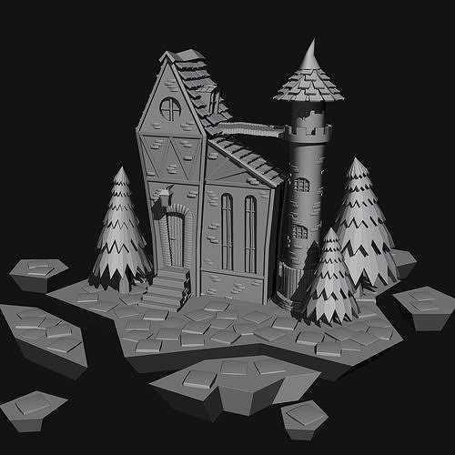 Low poly wizards house Free low-poly 3D model