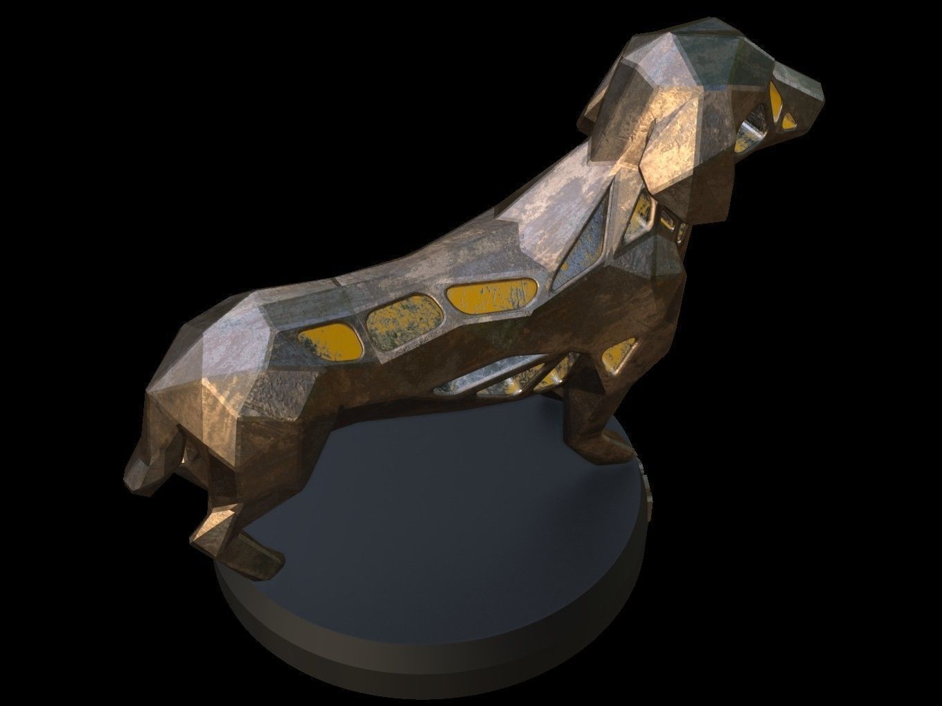 Steampunk Dachshund Dog Low-poly 3D model_4