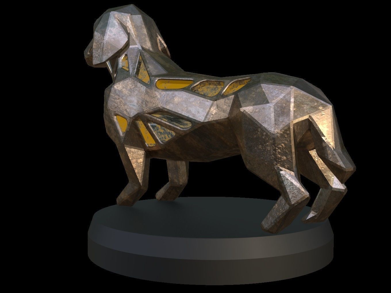 Steampunk Dachshund Dog Low-poly 3D model_2