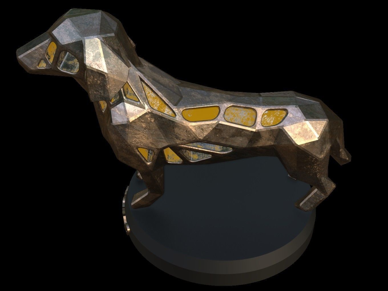 Steampunk Dachshund Dog Low-poly 3D model_1
